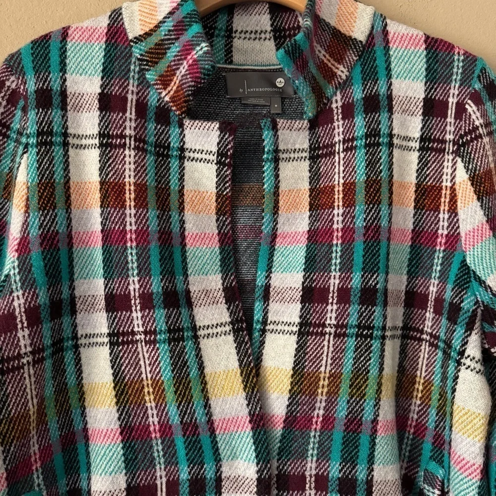 Anthropologie Rosetta Cropped Colorful Plaid Sweater Jacket Size M